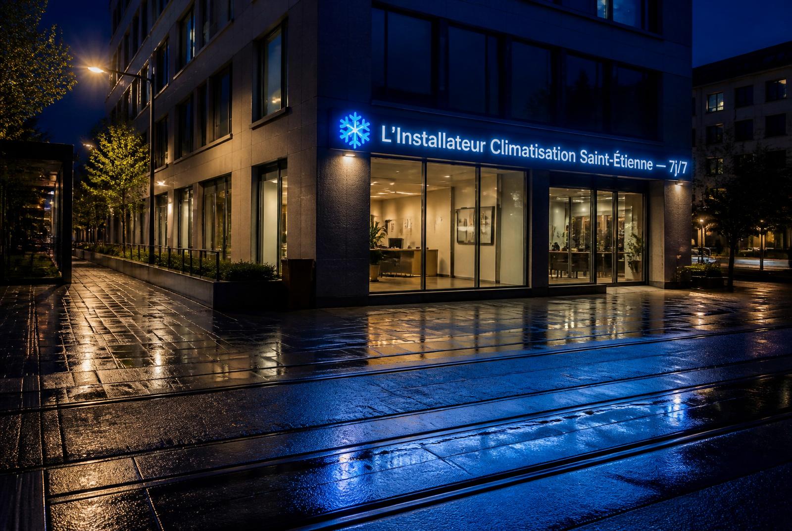 Enseigne lumineuse de nuit — climaticien Saint-Étienne