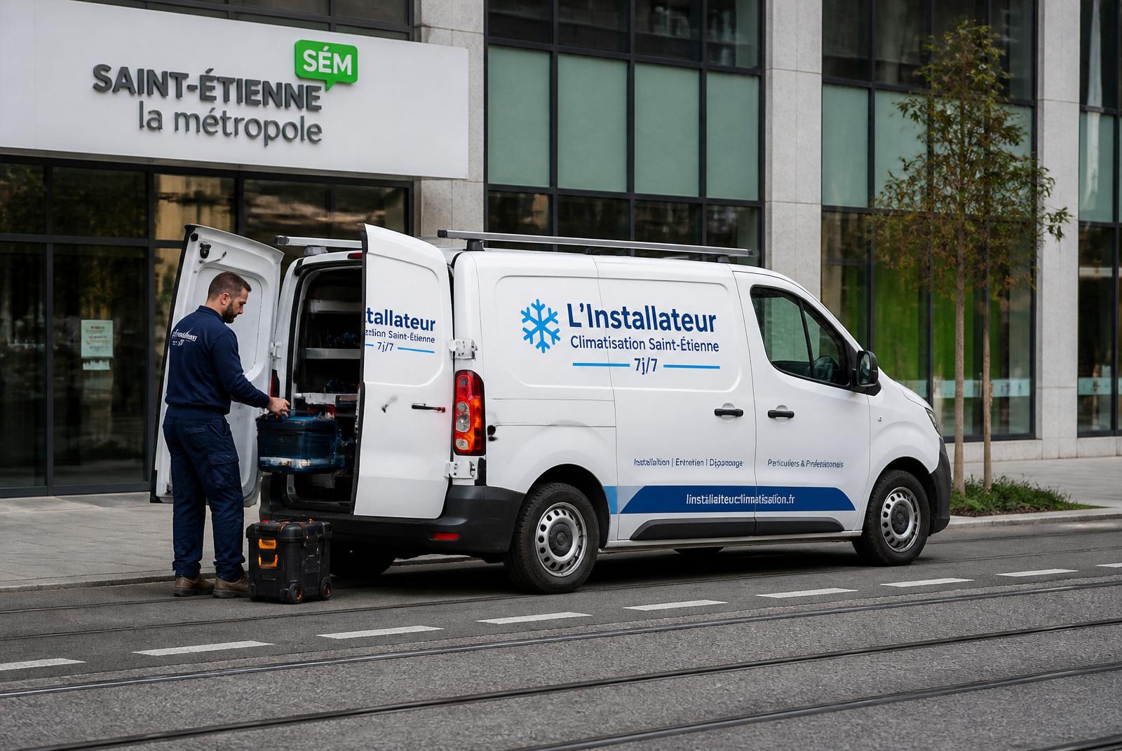 Camion utilitaire aux couleurs de L'Installateur Climatisation Saint-Étienne
