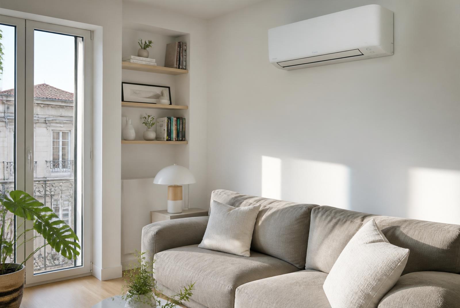 Salon d'un appartement stéphanois avec climatisation installée