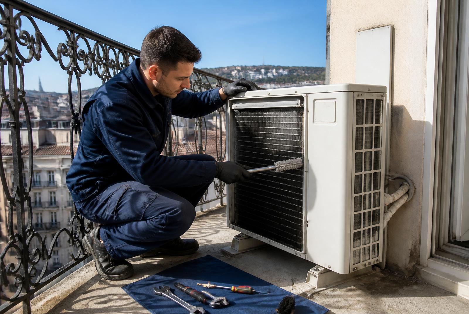 Maintenance de l'unité extérieure d'une climatisation à Saint-Étienne