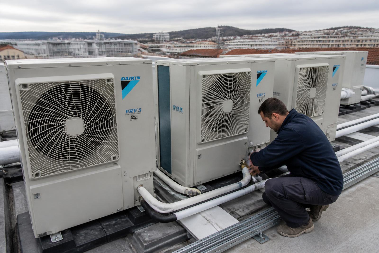 Système VRV climatisation tertiaire sur toit-terrasse à Saint-Étienne